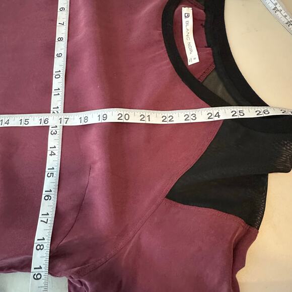 BLANC NOIR Cupro Mesh Shoulder Long Sleeve Top Woman’s Medium‎ Burgundy edgy - Picture 9 of 9